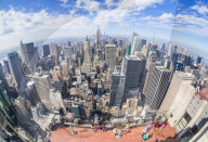 Tourists on Top of the Rock viewing deck, Rockefeller Centre, Manhattan skyline, New York Skyline, New York, united states, USA