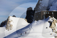 Grand Capucin and Refuge des Cosmiques (Cosmiques Hut), Chamonix, Rhone Alpes, Haute Savoie, French Alps, France, Europe