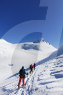 Europe, The Alps, Italy and Switzerland border, ski tourers on Monte Rosa