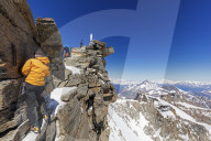 Europe, Italy, The Alps, Aosta valley, Grand Paradiso, Madonna summit 4059m, climbers on the summit