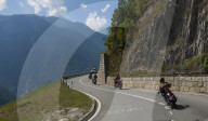 Motor cyclists on the Pass above Martigny, Switzerland