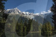 Aiguile du Midi and Mt Blanc, 4809m, and the Glaciers, from the Lake, Chamonix, France