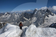 Climbers approaching the 'Tunnel' to the Aiguile du Midi, 3842m, Graian Alps, Chamonix, France