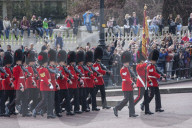 Band of the Coldstream Guards with there Standard, during Changing of the Guard, Buckingham Palace, London, England, UK