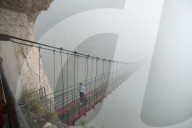 Hanging bridge at the Divine Cliffs, North Yandang Scenic Area, Wenzhou, Zhejiang Province, China