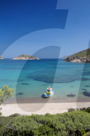 Fishing boat moored on the beach, Patmos Island Greece