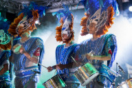 Brazilian samba band in the International Carnival Seychelles, in Victoria, Mahe, Republic of Seychelles, Indian Ocean.