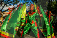 Caribbean participants in the International Carnival Seychelles, in Victoria, Mahe, Republic of Seychelles, Indian Ocean.