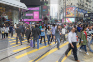 Pedestrians crossing street, Causeway Bay, Hong Kong Island, Hong Kong, China