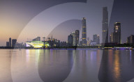 Skyline of Tianhe at dusk, Guangzhou, Guangdong, China