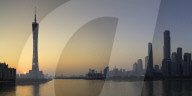 Skyline of Tianhe at sunset, Guangzhou, Guangdong, China