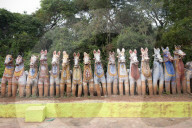 Terracotta horses, each a votive offering to village guardian deity, Ayyanar, at the Solai Andavar shrine, Palathur, Tamil Nadu