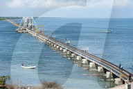 Pamban railway bridge crossing the Pamban Straits between the mainland and Pamban Island and Danushkodi, Tamil Nadu
