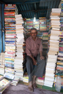 College Street bookstall holder, the world's largest second hand book market for intellectuals, scholars, and students, Kolkata