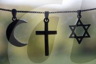 Symbols of islam, christianity and judaism.