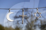 Symbols of islam, christianity and judaism.