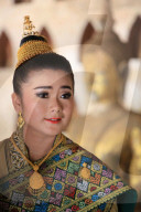 Wedding. Bride wearing traditional Lao costumes. Wat Si Saket. 1819. Ventiane. Laos.