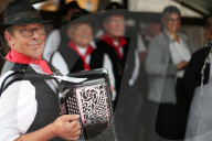 Old Domancy craft festival. Accordion folk band. France.