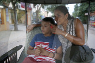 Mother and son visiting Cambodia. Cambodia.