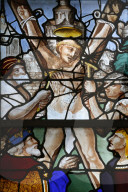 16th-century stained glass windows set in the north wall of Saint Joan of Ark's church, Rouen. France.