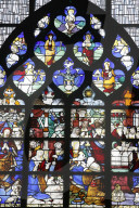 16th-century stained glass windows set in the north wall of Saint Joan of Ark's church, Rouen. France.
