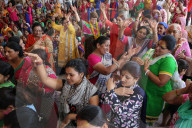 Prayers and chanting in Radha Rani temple, Barsana, Uttar Pradesh. India.