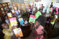 African school. Children sponsored by french NGO : la Chaine de l'Espoir. The library. Lome. Togo.