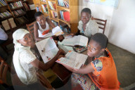 African school. Children sponsored by french NGO : la Chaine de l'Espoir. The library. Lome. Togo.
