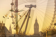 UK, England, London, Houses of Parliament, Big Ben and London Eye
