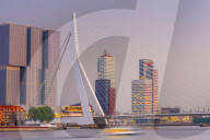 Netherlands, South Holland, Rotterdam, Erasmusbrug, Erasmus Bridge and Wilhelminakade 137, De Rotterdam, The Rotterdam Building