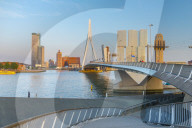 Netherlands, South Holland, Rotterdam, Erasmusbrug, Erasmus Bridge and Wilhelminakade 137, De Rotterdam, The Rotterdam Building