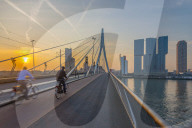 Netherlands, South Holland, Rotterdam, Erasmusbrug, Erasmus Bridge and Wilhelminakade 137, De Rotterdam, The Rotterdam Building
