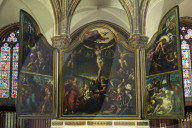 Triptych with Crucifixion, by Bernard van Orley, Church of Our Lady, Bruges, Belgium, Europe