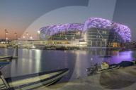 The Yas Viceroy Hotel and Yas Marina at dusk, Abu Dhabi, Yas Island Abu Dhabi, UAE, Middle East, Asia