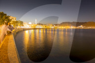 Dusk over the Al Rasool Al Adham Mosque and Corniche at Muttrah, Muscat, Oman, Middle East, Asia
