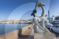 Evening view of a sculpture on the Corniche at Muttrah, Muscat, Oman, Middle East, Asia
