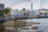 View of the Al Rasool Al Adham Mosque and Corniche at Muttrah, Muscat, Oman, Middle East, Asia
