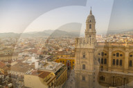 Elevated view of Malaga Cathedral, Malaga, Costa Del Sol, Andalusia, Spain, Europe