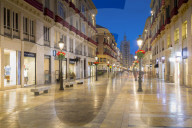 Calle Marques de Larios at dusk, Malaga, Costa Del Sol, Andalusia, Spain, Europe