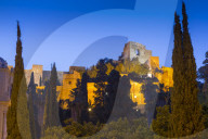 Illuminated view of the walls of Alcazaba, Malaga, Costa Del Sol, Andalusia, Spain, Europe