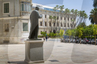View of Museum of Malaga adorned by palm trees, Malaga, Costa Del Sol, Andalusia, Spain, Europe
