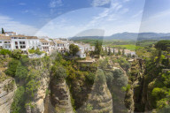 View of Ronda and Andalusian countryside from Puente Nuevo, Ronda, Andelusia, Spain, Europe