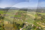 View of Andalusian countryside from Alameda Del Tajo, Ronda, Andelusia, Spain, Europe
