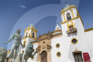 Fountain and church Iglesia del Socorro, Plaza del Socorro, Ronda, Andalusia, Spain, Europe