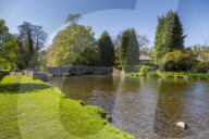 The River Wye and Sheepwash Bridge in Ashford in the water in Springtime, Derbyshire Dales, Derbyshire, England, UK, Europe