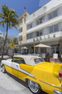 Ocean Drive, classic American car and Art Deco architecture, Miami Beach, Miami, Florida, United States of America, North America
