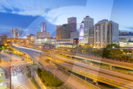 View of Downtown Miami from Metrorail Station, Miami, Florida, United States of America, North America