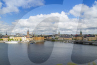Riddarholmen Church and city skyline from Sodermalm, Stockholm, Sweden, Scandinavia, Europe