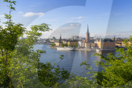 Riddarholmen Church and city skyline from Sodermalm, Stockholm, Sweden, Scandinavia, Europe
