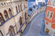Cobbled street in Sodermalm and colourful architecture, Stockholm, Sweden, Scandinavia, Europe